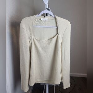 Anthropologie Cream Ribbed Square Neck Lightweight Sweater Xlarge